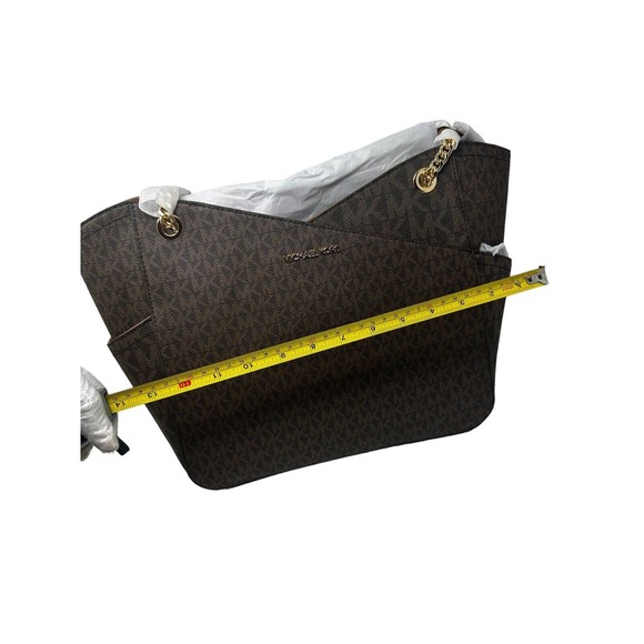 Michael Kors Jet Set Large Leather Brown X Cross Chain Shoulder Tote Hand Bag - Picture 16 of 16